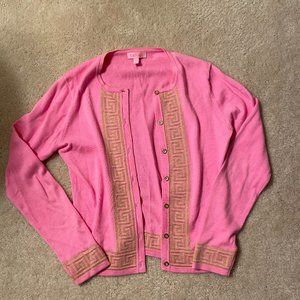 Lilly Pulitzer Pink and Gold Cardigan Women’s Size XS Greek Key